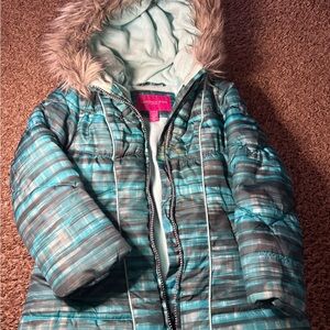 London Fog Teal and Black Striped Coat